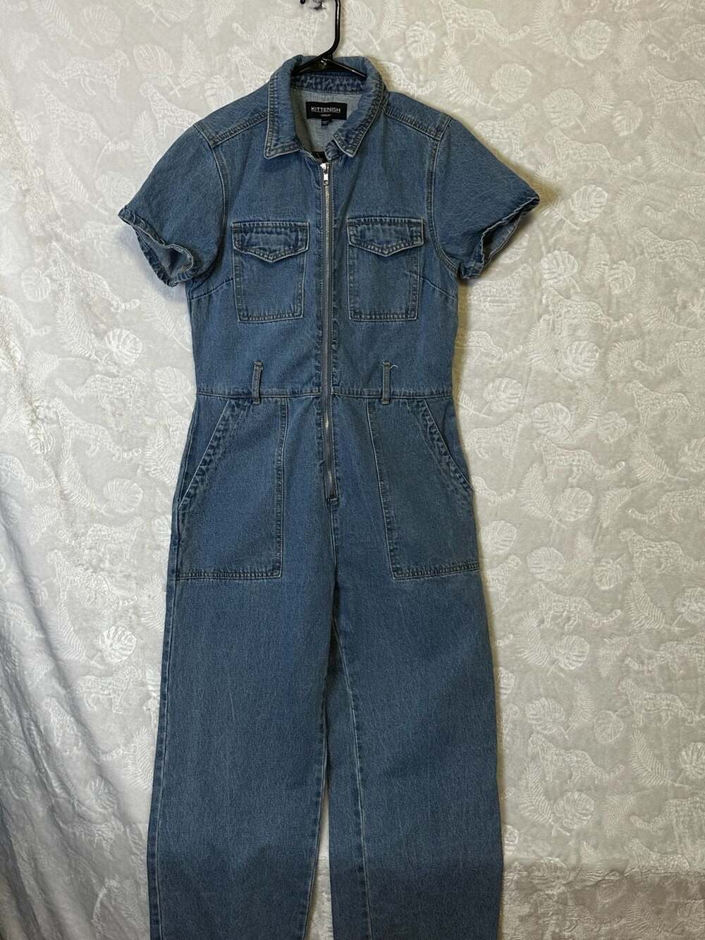 Kittenish Short Sleeve Front Zip Denim Jumpsuit